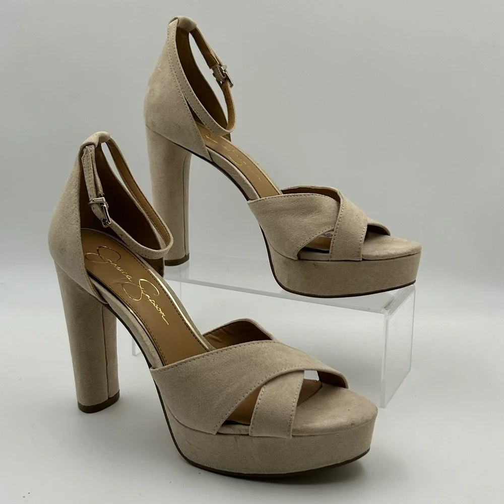Jessica Simpson Irbella Sandals Womens 8.5 Beige Platform Block Heel‎ Glam